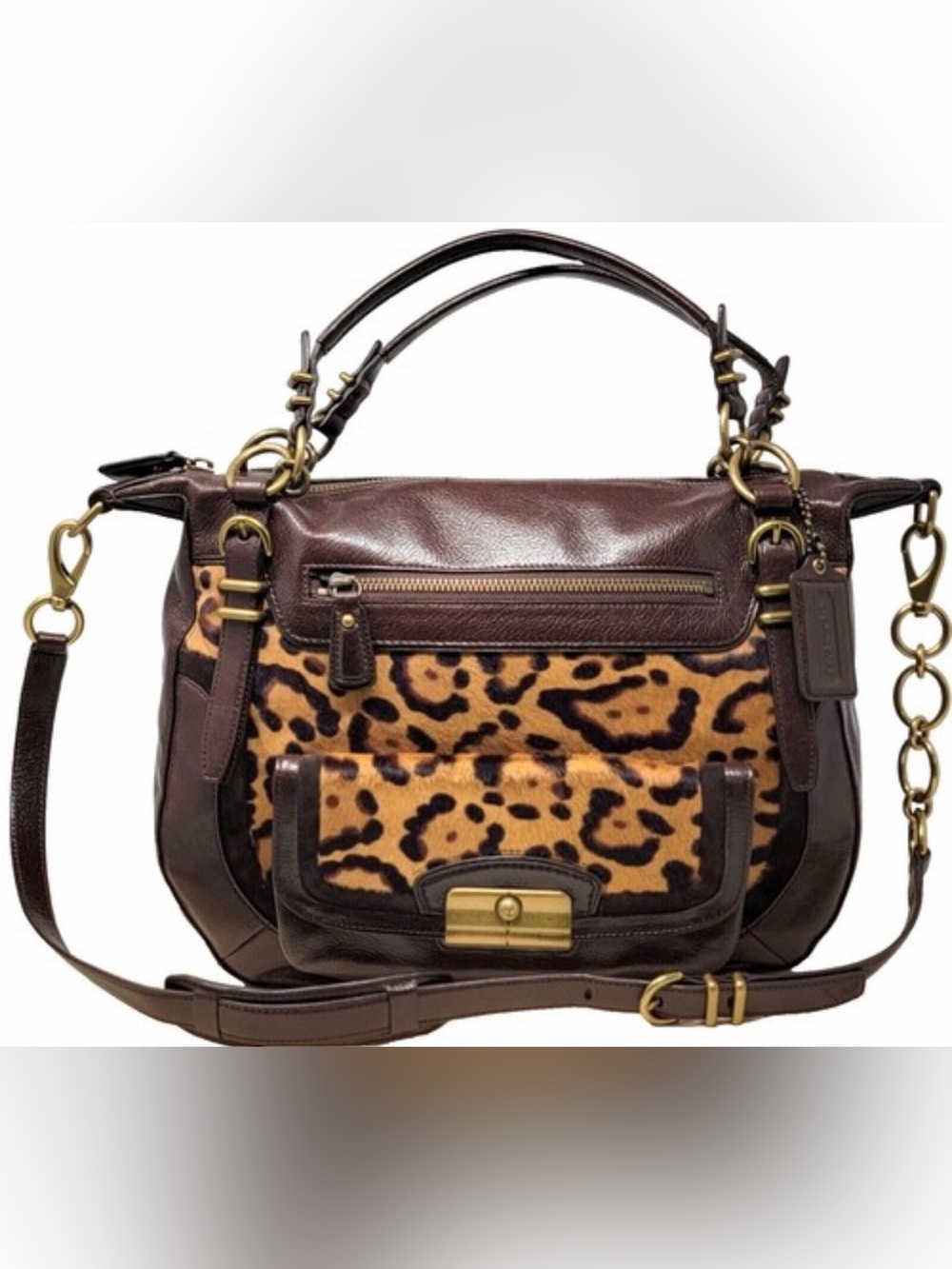 Coach Kristen Leather and Leopard Calf Hair Shoulder Bag Limited NWT